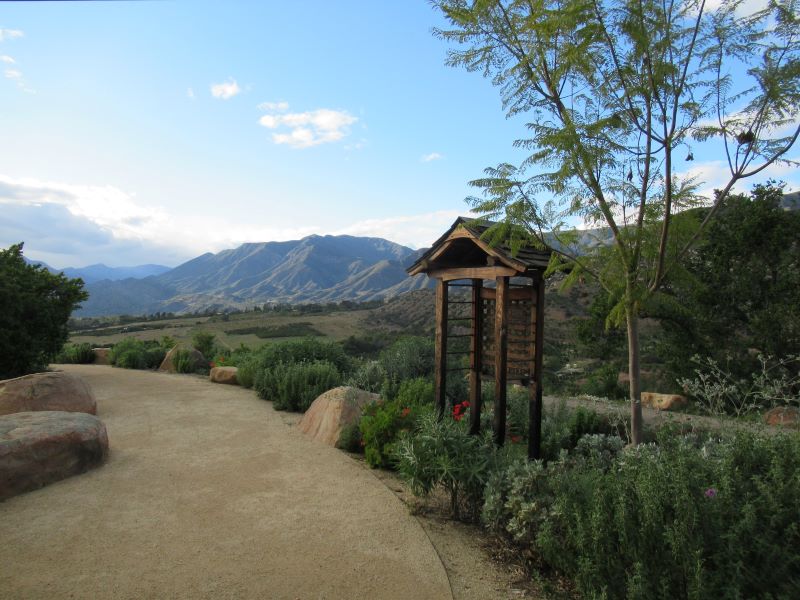 Scenic view of Ojai Valley landscape with rolling hills and vibrant greenery